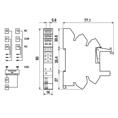 93520240 | Розетка 2P, с пластиковой клипсой и пружинными зажимами, для реле 41.52, 41.61, Finder