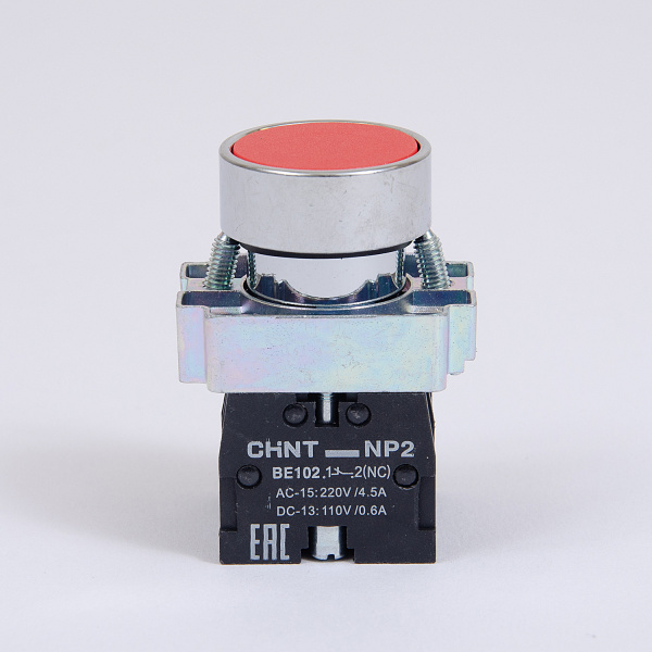 573764 | Кнопка NP2-BA45, красная, металл, 1НЗ+1НО, IP40, Chint
