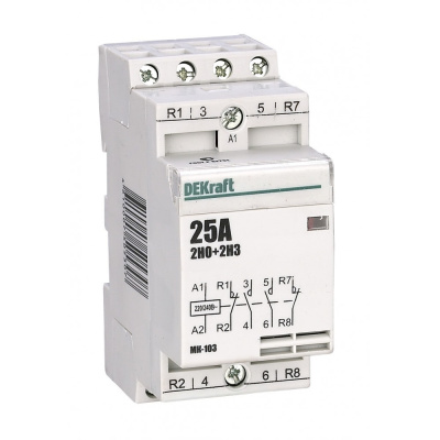 18069DEK | Модульный контактор 2НО+2НЗ 25А 230В МК-103, Dekraft