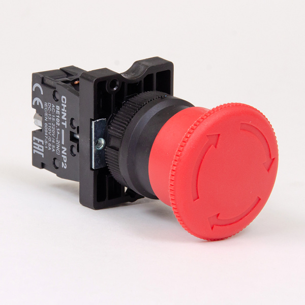 574120 | Кнопка грибок диаметр 40мм, фиксация, NP2-ES542, красная, 1НЗ, IP40, Chint