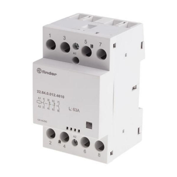 226400124610 | Контактор, 2НО+2НЗ, 63 А, 12В AC/DC, мех.индикатор, AgSnO2, Finder