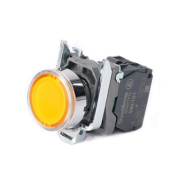 SB4BW35M1 | Кнопка жёлтая, металл, подсветка 230-240В AC, 1НО, Systeme Electric