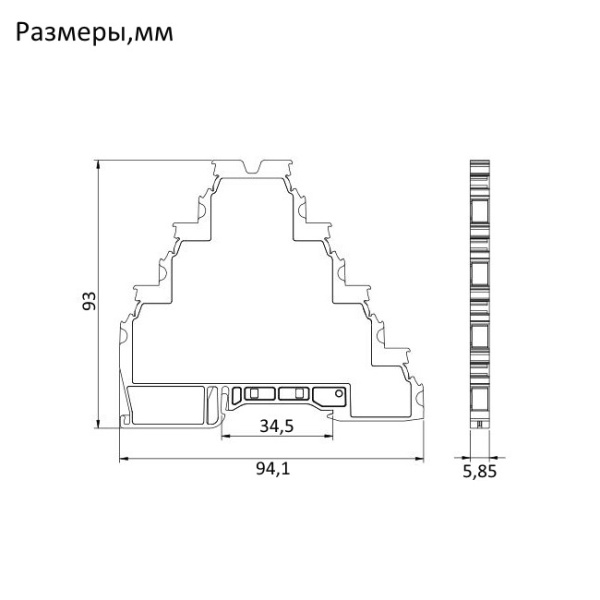 1010412 MRK 2,5-3+1PE | Клеммник 3-х ярусный + 1 с заземлением. 2,5мм.кв. (серый), Onka 