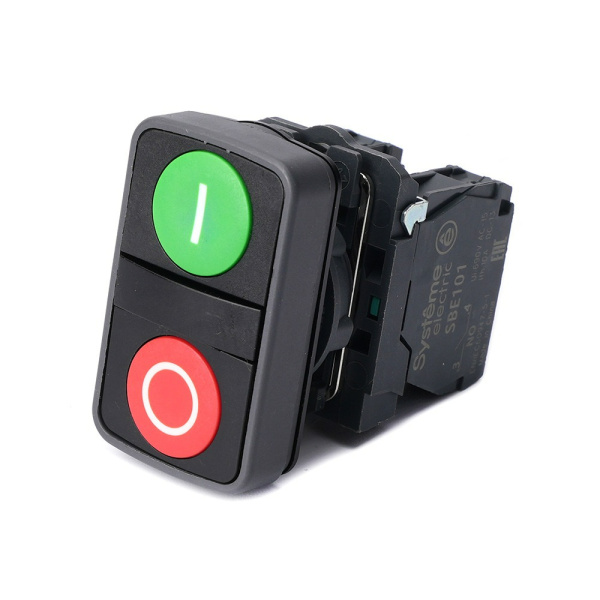 SB5AA73415 | Кнопка двойная, зелёная "I" красная "O", пластик, 1НО+1НЗ, Systeme Electric