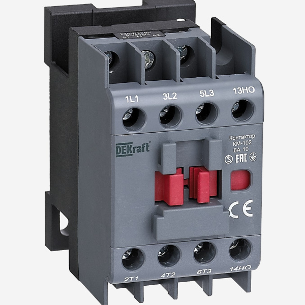 22061DEK | Контактор 6А 220В/230В АС3 АС4 1НО КМ-102, Dekraft