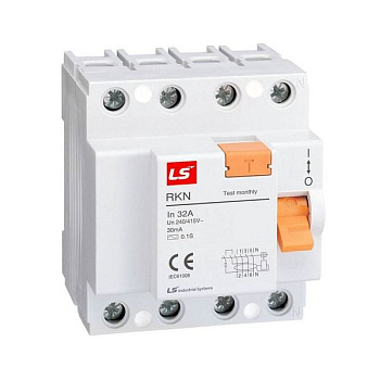 062400448B | УЗО, серия RKN, 3P+N, 40 A, 100 мА, тип AC, LSis