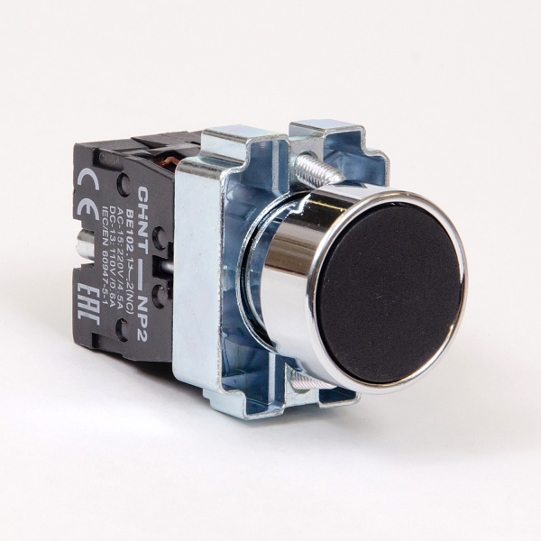 573962 | Кнопка NP2-BA25, чёрная, металл, 1НЗ+1НО, IP40, Chint