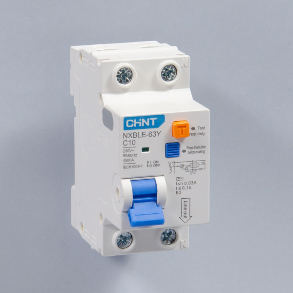 105541 | Дифференциальный автомат NXBLE-63Y 1P+N 10А 30мА электронный тип AС, характеристика C, 4,5кА, Chint