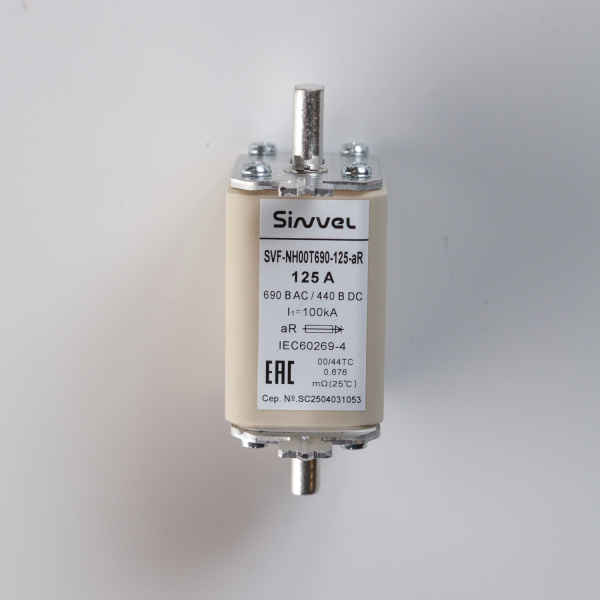 SVF-NH00T690-125-aR | Предохранитель, 125 А, 690 В AС, aR, габарит 00, ножи, Sinvel 