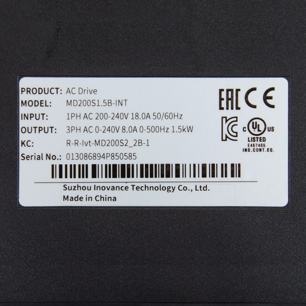 MD200S1.5B | Преобразователь частоты, серия MD200, 1,5 кВт, 8 А, перегрузка 150%, 220B, Inovance