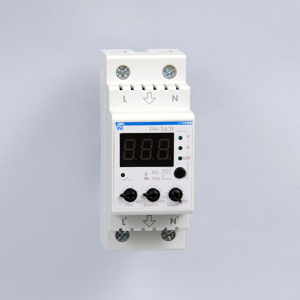 РН-263t | Реле напряжения однофазное 220В 63А с термозащитой и ограничение тока, Новатек
