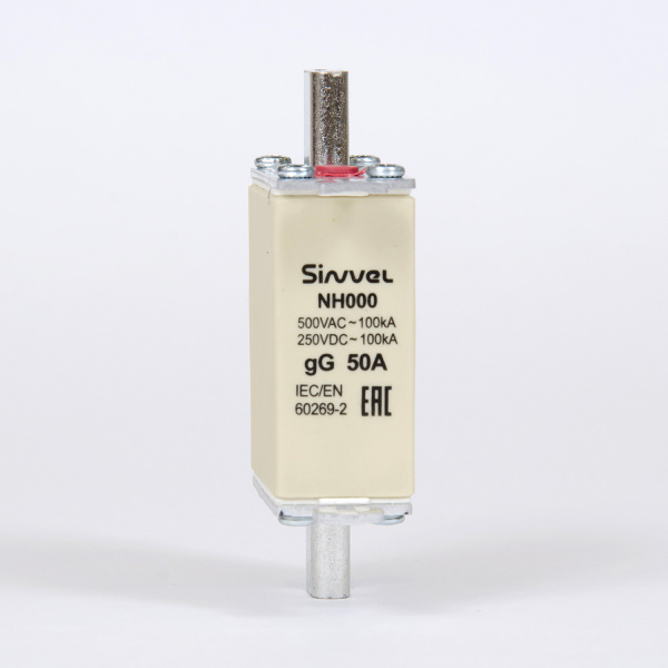 FNH000S-50 | Предохранитель 50 A, габарит 000, gG, 500 B AC/ 250 B DC, боёк, Sinvel 