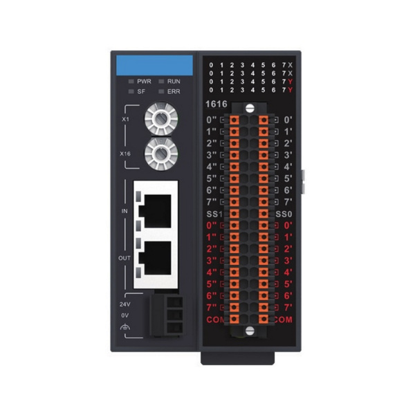 GR10-1616ETNE | Модуль расширения ведомый EtherCAT 16 дискретных входов и 16 транзисторных выходов NPN, съемный пруж, Inovance
