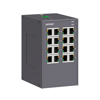 dkcN1000-16T-P2 | Неуправляемый коммутатор, 16×10/100Base-T(X) портов RJ45, 12-48В DC/18-30В AC, с резервированием, DKC