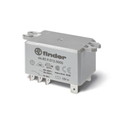 668290121000 | Реле с клеммами в наконечники Faston 250 серии 66.82, управление 12В DC, контакты AgNi 2CO 30А, Finder