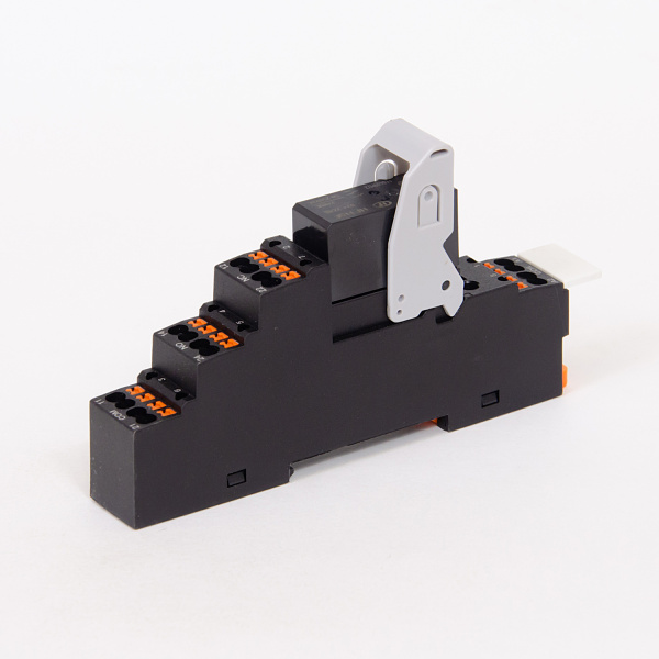 HF115-024DC-2-P | Комплект реле: колодка Push-in;пластик.клипса;маркер + реле Hongfa 2CO 8A; AgNi; катушка 24B DC, ID