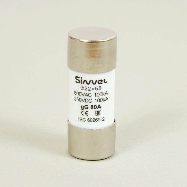 SV2258-80 | Плавкая вставка 80 А, gG, 22х58 мм, 500 В АС/ 250 B DC, Sinvel 