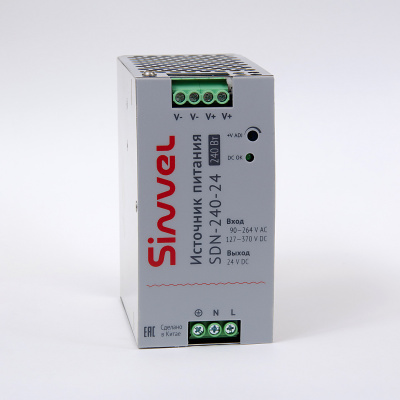 SDN-240-24 | Блок питания SDN 240 Вт, питание 90-264В AC, 127-370В DC; выход 24В DC, металлический корпус, Sinvel