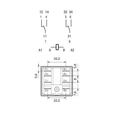 628290240500 | Реле с клеммами в наконечники Faston 250 серии 62.82, управление 24В DC, контакты AgCdO 2CO 16А, Finder