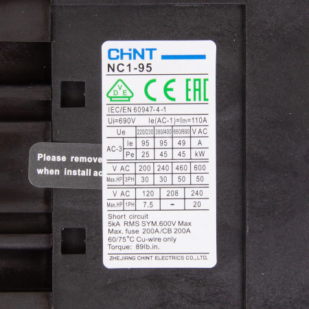 223156 | Контактор NC1-9511 95А 230В/АС3 1НО+1НЗ 50Гц, Chint