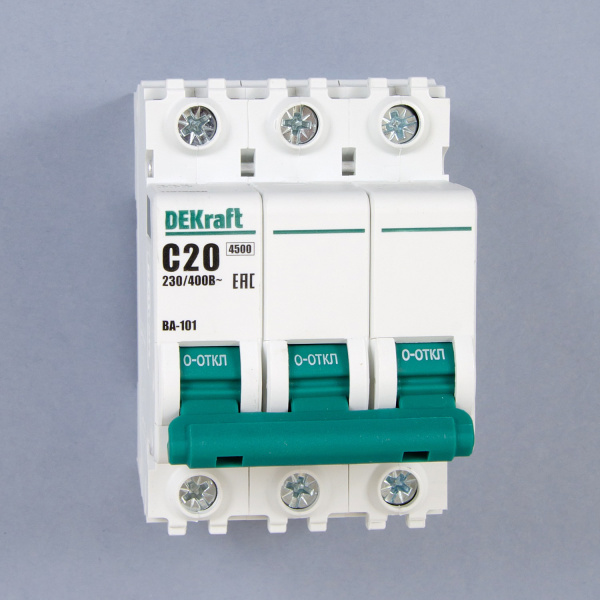 11079DEK | Автоматический выключатель ВА-101 3P 20А C 4.5кА, Dekraft