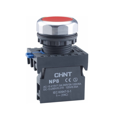 667580 | Кнопка NP8-01BND/4 красная, подсветка LED 110-230В AC, 1НЗ, IP65, Chint

