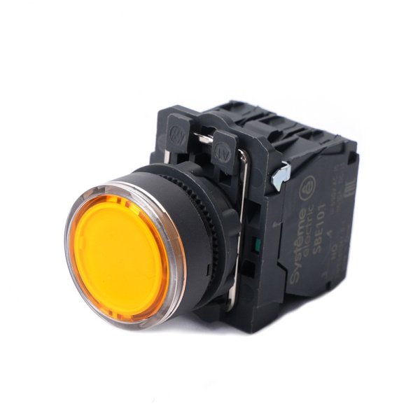 SB5AW35B5 | Кнопка жёлтая, пластик, 24В DC, 1НО+1НЗ, Systeme Electric