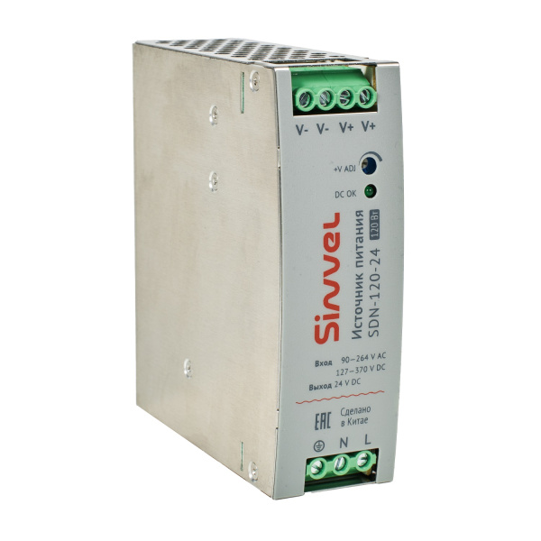 Блок питания SDN 120 Вт, питание 90-264В AC, 127-370В DC; выход 24В DC, металлический корпус, Sinvel, SDN-120-24