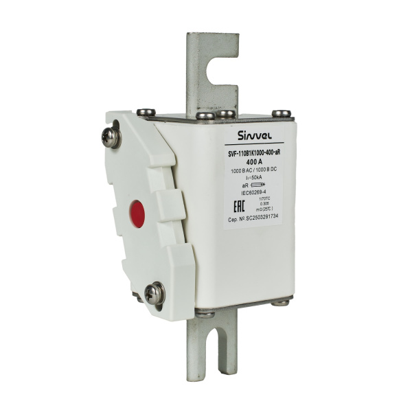 SVF-110B1K1000-400-aR | Предохранитель, 400 А, 1000 В DC / 1000 В AC, aR, ножи под болт, габ 1, монт расст 110 мм, Sinvel 