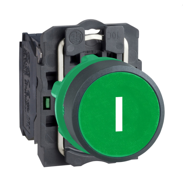 XB5AA3311 | Кнопка без подсветки, с возвратом, 1НО, зелёная, маркировка "I", Schneider Electric