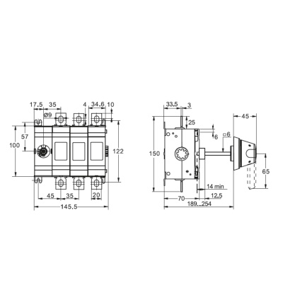 SDV250-3 | Выключатель-разъединитель, 250 А, 3Р, видимый разрыв, без ручки, Sinvel
