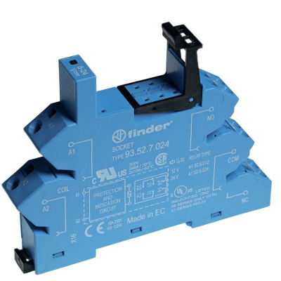 93520240 | Розетка 2P, с пластиковой клипсой и пружинными зажимами, для реле 41.52, 41.61, Finder