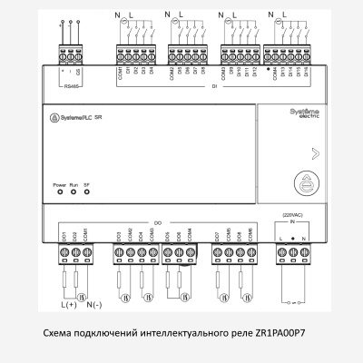 ZR1PA00P7 | Интеллектуальное реле SR1; 220 VAC; 24 IO: 16 DI, 8 DO (реле); 1xRS485, Systeme Electric
