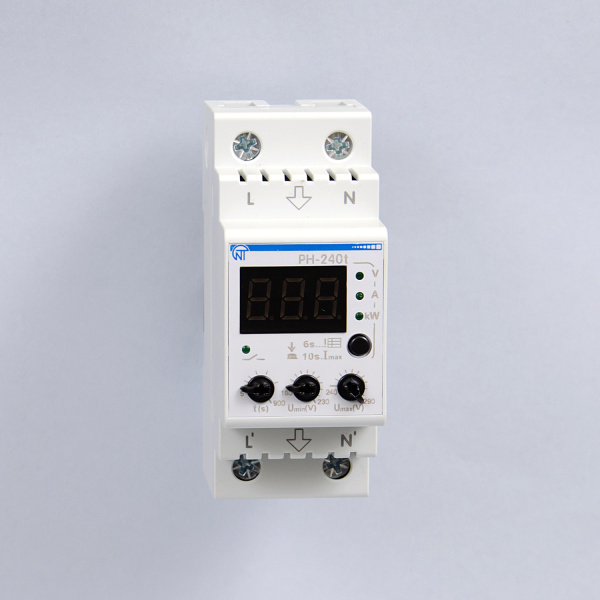 РН-240t | Реле напряжения однофазное 220В 40А с термозащитой и ограничение тока, Новатек