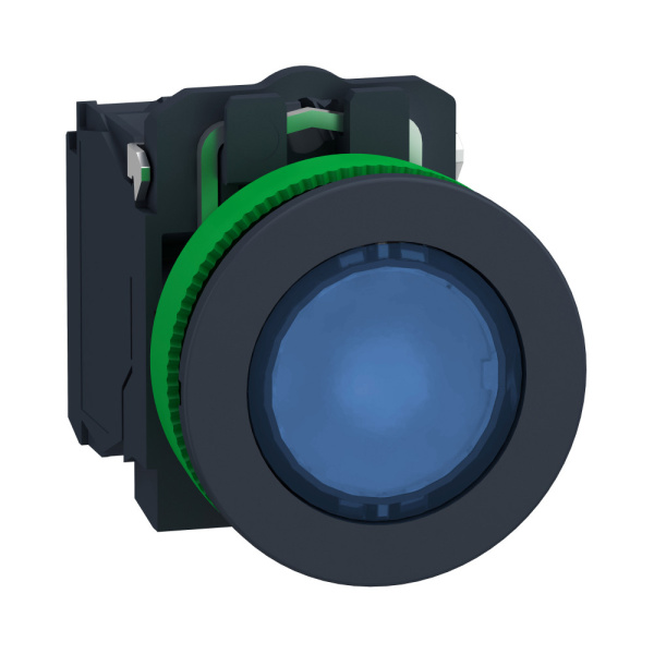 XB5FW36M5 | Кнопка с подсветкой 230В AC, с возвратом, 1НО+1НЗ, синяя, Schneider Electric