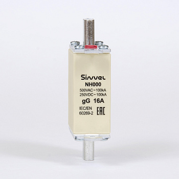 FNH000S-16 | Предохранитель 16 A, габарит 000, gG, 500 B AC/ 250 B DC, боёк, Sinvel 