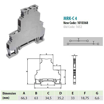 1010371 MRK 4C | MRK 4-2C; Клеммник 2-х ярусный 4 мм.кв. (синий) (1655), Onka 