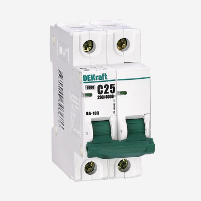 12066DEK | Автоматический выключатель ВА-103, 2p, 2А, кривая C, 6кА, Dekraft