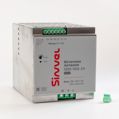 SDH-960-24 | Блок питания SDH 960 Вт, питание180-264В AC, 254-370В DC; выход 24В DC, металлический корпус, Sinvel