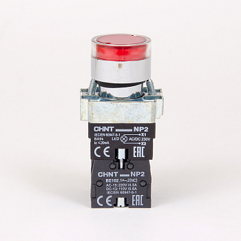 575421 | Кнопка управления NP2-BW3462 плоская, красная, 1НЗ, AC/DC230В (LED), IP40 (Аналог ch573823), Chint