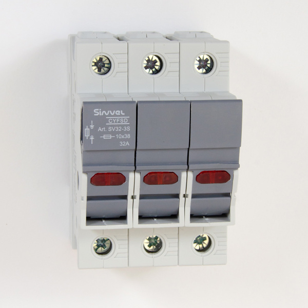 SV32-3S | Модульный ПВР, 32 А, 3Р, для 10х38мм, LED, 690 B AC/ 250 B DC, Sinvel 