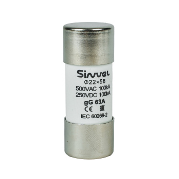 SV2258-63 | Плавкая вставка 63 А, gG, 22х58 мм, 500 В АС/ 250 B DC, Sinvel 