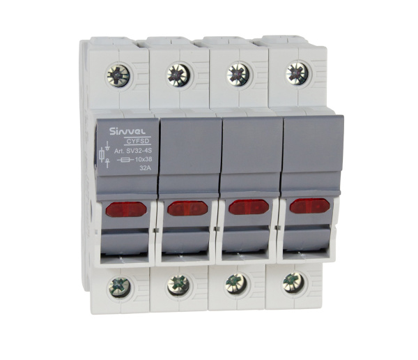 SV32-4S | Модульный ПВР, 32 А, 4Р, для 10х38мм, LED, 690 B AC/ 250 B DC, Sinvel 