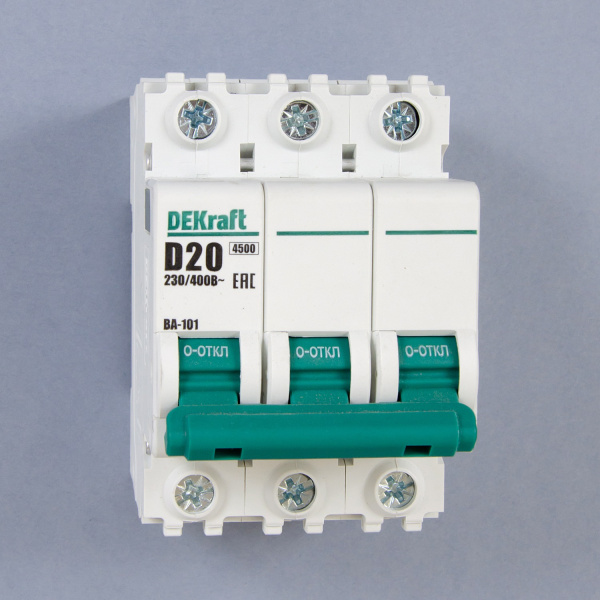 11127DEK | Автоматический выключатель ВА-101 3P 20А D 4.5кА, Dekraft