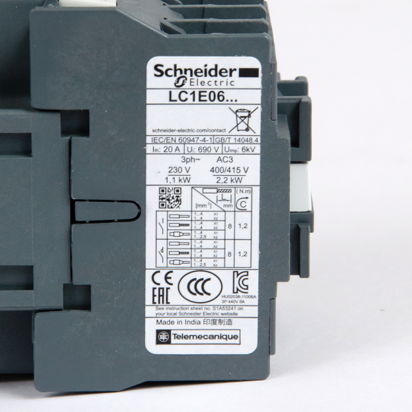 LC1E0601M5 | Контактор, серия EasyPact TVS, 3P, 6А, 1НЗ, управление 220В AC, Schneider Electric