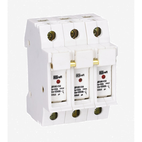 21385DEK | Держатель предохранителей C10 со светодиодной индикацией 3P ДП-102, Dekraft 