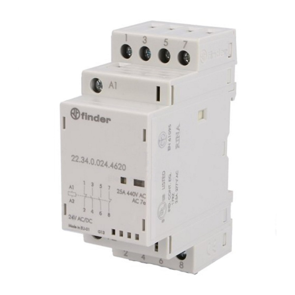 223400241620 | Контактор, 2НО+2НЗ, 25 А, 24В AC/DC, мех.индикатор + LED, AgNi, Finder