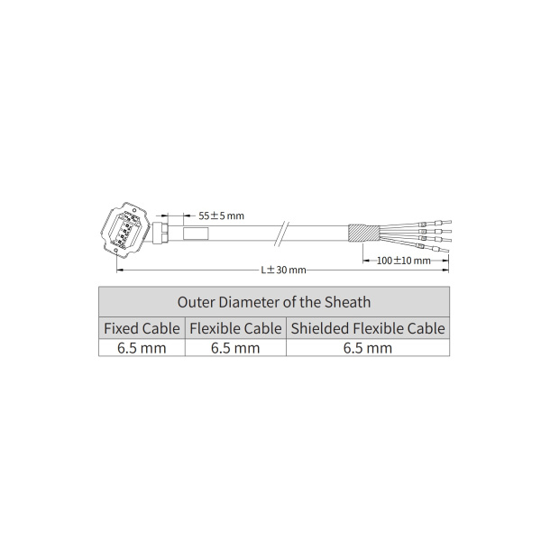 Силовой кабель для сервомотора MS1H1/MS1H4 без тормоза, подключение спереди, 10м