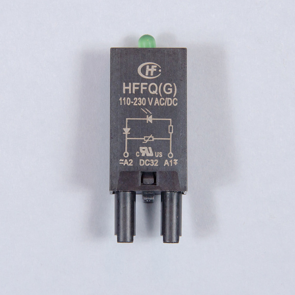 HFFQ(G) | Модуль индикации и защиты; зеленый LED + варистор; 110...230В AC/DC, для розеток 18FF и 14FF, Hongfa