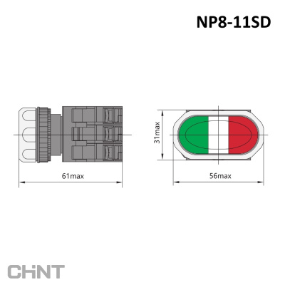 667564 | Двойная, кнопка NP8-11SD/4 красный, AC110-230В(LED), 1НО+1НЗ, IP65 (Аналог ch667174), Chint
